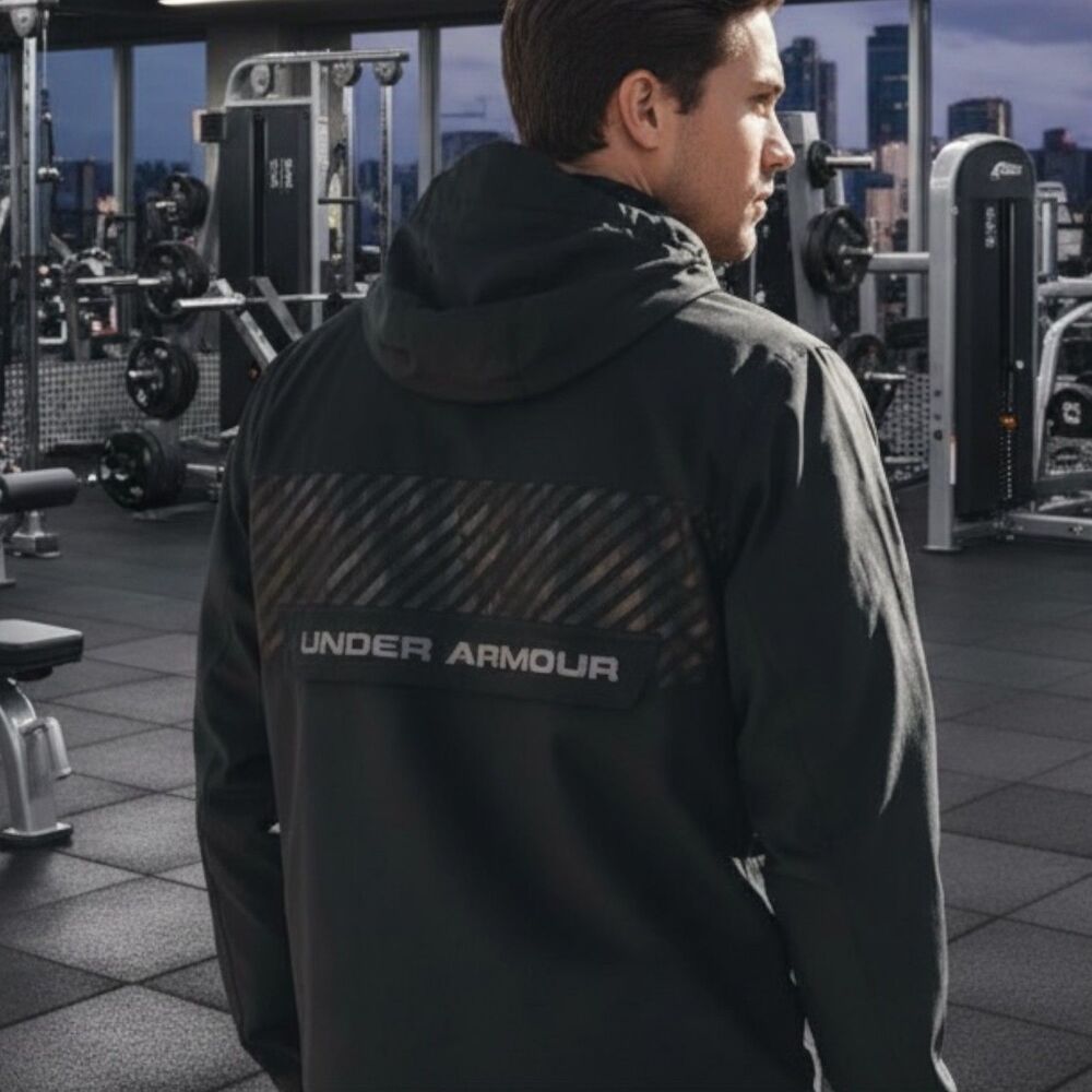 Under Armour Black Hooded Anorak Pullover Jacket Men’s Small Loose Mesh Tech